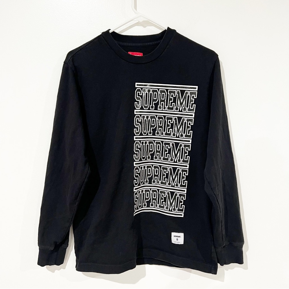 Supreme Stacked Cotton Long Sleeve Spell Out Graphic Asymmetrical Logo Shirt SM